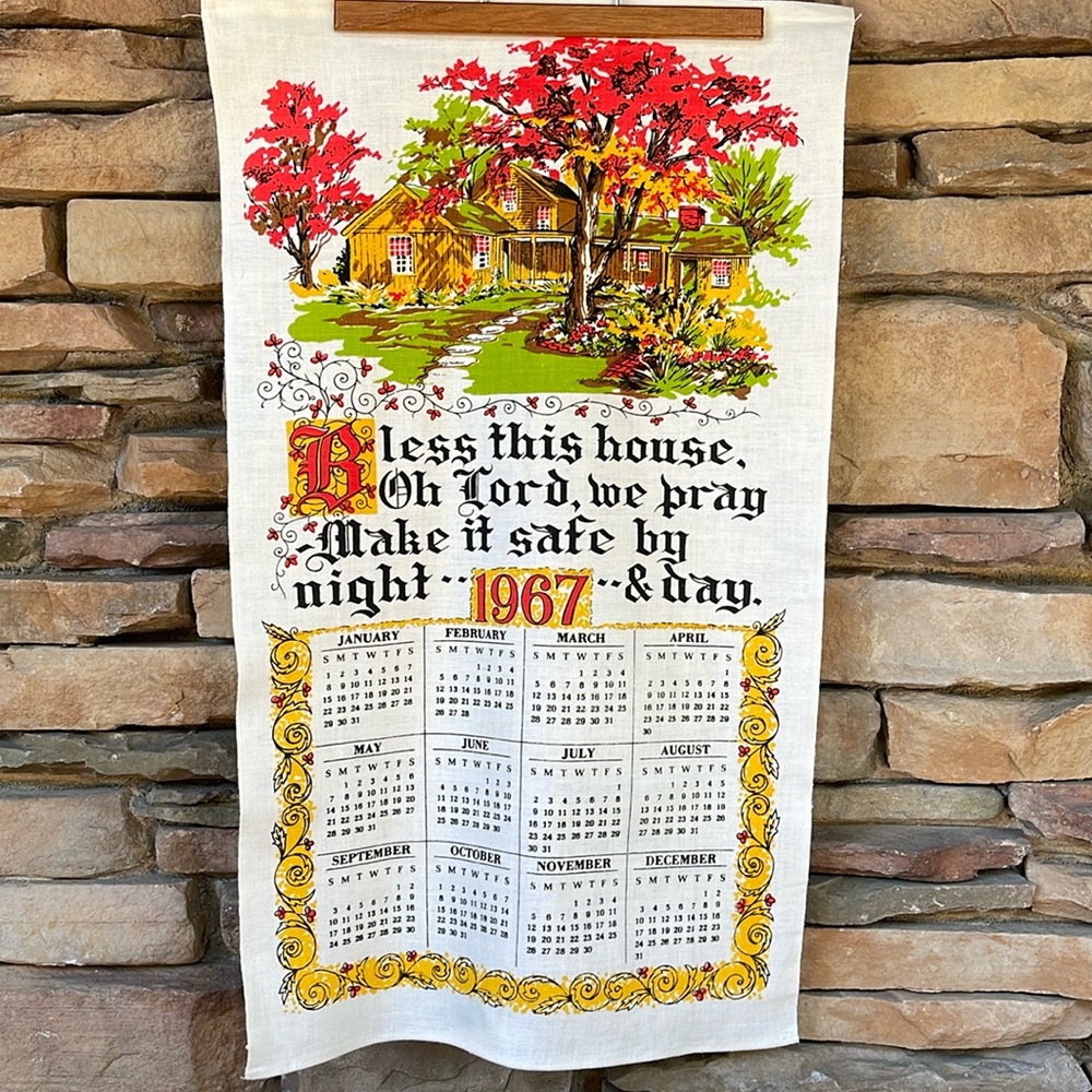1967 Bless This House Vintage Tea Towel Calendar in Fall Colors